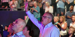 Prime Minister Scott Morrison during an Easter Sunday service at Horizon Church in April 2019