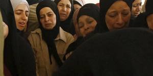 Female mourners during the funeral of Sohaib Al-Sous,15,held at the family home in Beitunia,on the outskirts of Ramallah. 