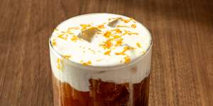 Cold brew,creamy coconut float and orange zest.