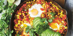 This dish,like a cross between succotash and shakshuka,is equally good for breakfast,lunch or dinner.