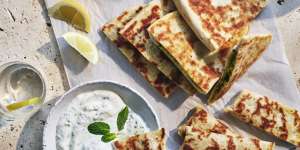 Julia Busuttil Nishimura’s stuffed flatbreads with minted yoghurt. 