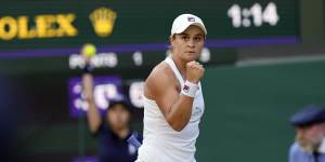 Ashleigh Barty celebrates winning a point against the Czech Republic’s Katerina Siniakova in the third round.