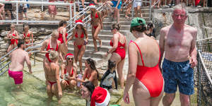 Revellers flock to Bronte pool for a Christmas Day bash.