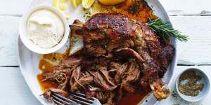 Serve this slow-roasted lamb shoulder with aioli.