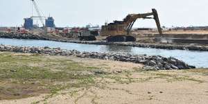 Construction work at the Port City Colombo reclamation site.