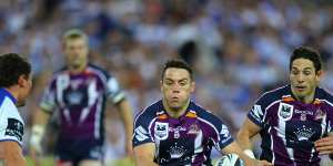 Cooper Cronk’s sleight of hand sets up Billy Slater for a try in the 2012 grand final against Canterbury.