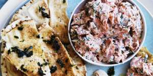 Neil Perry's smoked ocean trout dip with lemon thyme toast.