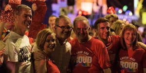 Anthony Albanese and NSW state MP Michael Daley and other Labor supporters at the Sydney Gay and Lesbian Mardi Gras in 2019. 