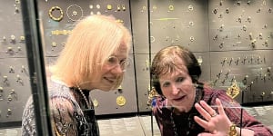 Queensland Governor Jeannette Young (left) at the Victoria and Albert Museum in London.