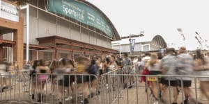 People arrive for The Lost City music festival at the Sydney Showgrounds on 22 February 2019.