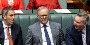 Treasurer Jim Chalmers and Climate Change and Energy Minister Chris Bowen with the prime minister.