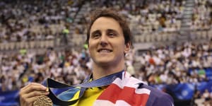 Cam McEvoy after his 50m freestyle gold medal at the world swimming championships.