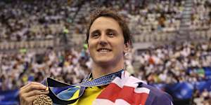 Cam McEvoy after his 50m freestyle gold medal at the world swimming championships.
