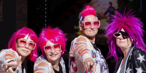 Elton John fans Tash Holtmeulen,Rebecca Kirby,Treena Skeggs-Grant and Sheridan McMahon ahead of his performance at Allianz Stadium on Tuesday night.