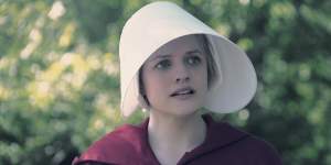 Elisabeth Moss as Offred in The Handmaid's Tale.