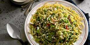Ideal spring pasta:Spaghetti with broad beans and cuttlefish (or calamari).