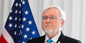Outgoing Australian ambassador to the United States Kevin Rudd attends a business reception in Seattle in June.