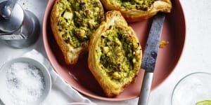 Pastizzi with a cheesy pea filling.