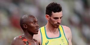 Australia’s Patrick Tiernan and Kenyan athlete Rhonex Kipruto before the race.