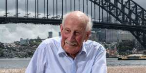 Ian Litchfield in front of Sydney Harbour Bridge on Wednesday.