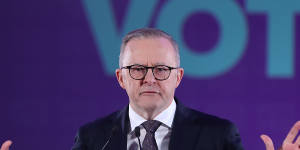 Prime Minister Anthony Albanese campaigning for the Voice referendum earlier this year.