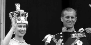 Prince Philip,Duke of Edinburgh,pictured with the Queen at Buckingham Palace,following her coronation in 1953.