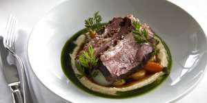 Go-to dish:White Pyrenees lamb rump with potato dumplings,celeriac and heirloom vegetables.