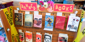 Display of banned books or censored books at Books Inc independent bookstore in Alameda,California in October.