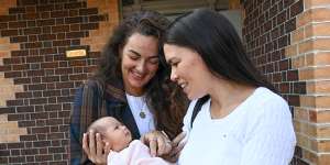Larissa Leone,left,founder of Homb,a recovery and support space for new mothers and parents,with Nikki Walton and 6-week-old daughter Ava.