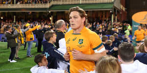 Michael Hooper leads the Wallabies on to the SCG.