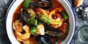 One-pot wonder:Brown rice and seafood gumbo.