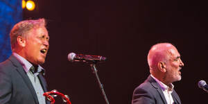 Michael Barclay and Paul Kelly perform on Wednesday night. 