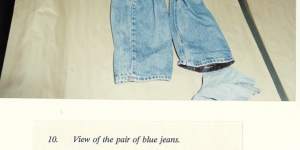 Photo of Crispin Dye’s blue jeans,which were sent for forensic testing this year by the LGBTIQ hate crimes inquiry.