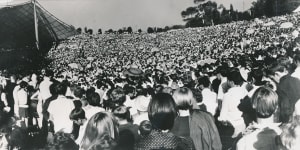 A record breaking crowd of over 200,000 gathered to watch The Seekers perform at the Sidney Myer Music Bowl in March,1967.