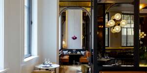 Leather banquettes,marble tiles and brass-bound tables result in a pretty grand brasserie.