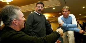 Allan Border,David Boon and Warne at a reunion in Sydney in 2003. Warne had a strong respect for his cricketing elders.