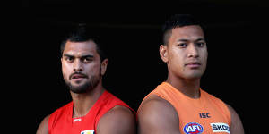Karmichael Hunt and Israel Folau in the AFL - yes,that really happened.