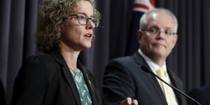 Our Watch chief executive Patty Kinnersly,pictured with Prime Minister Scott Morrison,says plans to tack violence against women have focused too strongly on individual behaviours and not stopping perpetrators.