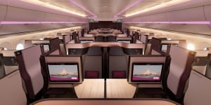 The business class cabin on board Qatar Airways.