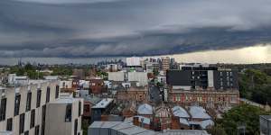 The storm approaches Melbourne from the east on Friday afternoon.