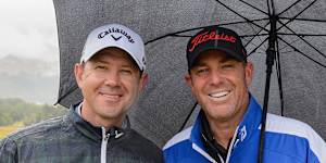 Ricky Ponting and Shane Warne during the New Zealand Open in 2017. 