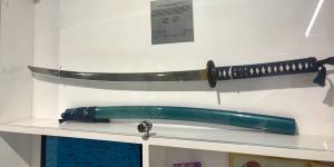 A samurai sword that hangs in the office of Finder.