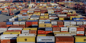 Containers piled up in Hamburg harbour:The pandemic exposed the vulnerability of individual economies to the lengthy and complex supply chains that had been built during the period of peak globalisation.