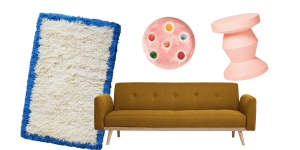 “Fluffy” rug;“Spot” plate;“Nikko” sofa bed;“Pedestal” side table.