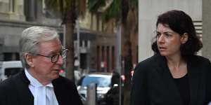 Sue Chrysanthou SC,right,arrives at the Federal Court in Sydney on Monday with her barrister,Noel Hutley SC.