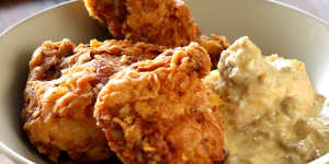 Bye bye birdie:Hartsyard's much-loved fried chicken with sausage gravy.