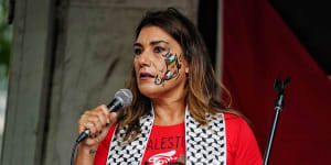 ‘We know your pain’:Lidia Thorpe addresses thousands at Free Palestine rally