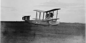 Commander Wackett’s flying boat the Widgeon in a field,New South Wales,ca. 1925 