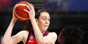 Breanna Stewart in action against Puerto Rico at Sydney Olympic Park.
