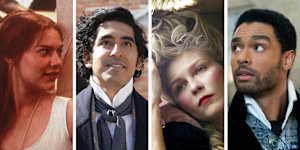 From left,Clare Danes in Romeo + Juliet,Dev Patel in The Personal History of David Copperfield,Kirsten Dunst in Marie Antionette and Regé-Jean Page in Bridgerton.